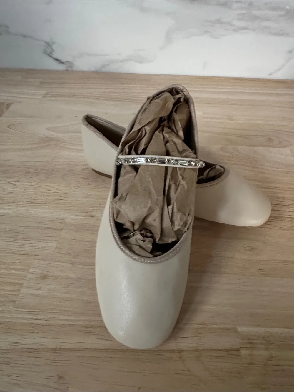Zara Girls Cream Dress Flats with Gem-Embellished Strap EUC